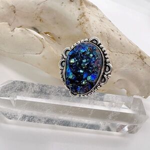 NEW Amazing Sterling Silver 925 Plate Blue Titanium Duzy Gemstone Ring
